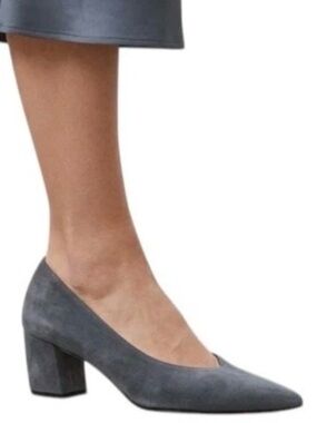 Jon Josef Gray Suede Pointed Toe Block Heel Designer Pumps Luxury Shoes Size 8.5